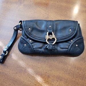 Juicy Couture Vintage Black Leather Wristlet With Gold Hardware